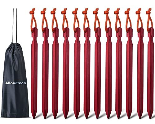 12 Pack Tent Stakes, 7075 Ground Metal Camping Aluminum Tent Pegs, Lightweight Tent Stakes Heavy Duty Spikes Camping Accessories - color: Red
