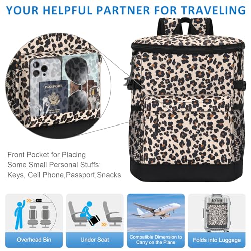 Tenot Cooler Backpack 33/40 Cans Backpack Coolers Insulated Leak Proof Soft Beach Cooler Bag for Men Women Ice Chest Backpack Camping Hiking Picnic Travel Cooler Lunch Backpack - color: Leopard Print, size: 33 Cans
