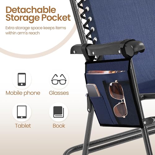 Yaheetech 26in Rocking Chair Outdoor Zero Gravity Folding Chairs Rocking Chairs Foldable Outdoor Lounge Chair for Outside Lawn with Cupholder/Pillow Ergonomic Design for Rest, Navy Blue, Set of 1 - color: Navy Blue, size: 1 Pcs