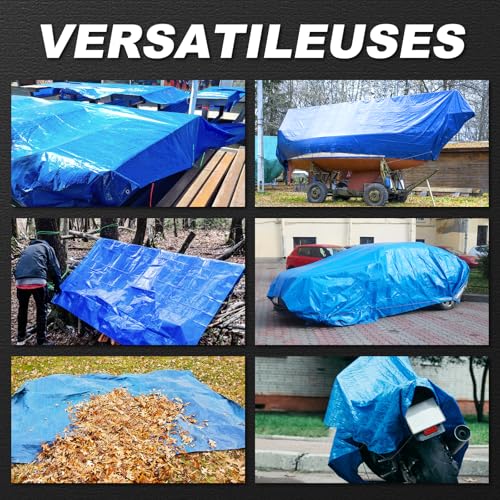 Tarps Waterproof 8x10 Feet, 4 Pack Heavy Duty Blue Tarp Cover 8 Mil Thick, Resistant Plastic Tarpaulin with Metal Grommets, Outdoor Tent Cover for Emergency Rain - color: Blue-8mil, size: 8'x10' 4pk