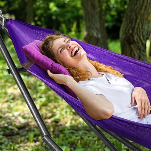 Tranquillo Universal Double Hammock with Stand Included for 2 Persons/Foldable Hammock Stand 600 lbs Capacity Portable Case - Inhouse, Outdoor, Camping, Purple - color: 1. Purple