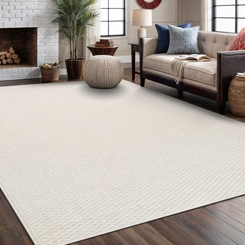 Luul Home Easy Jute Rugs 4x6 White Color Living Room Indoor Outdoor Area Rug for Farmhouse Patio and Kitchen Rug High Traffic Washable Easy to Clean Solid Boho Woven Design Outside Carpet (4 x 6) - color: Bone, size: 4' x 6' (Rectangular)
