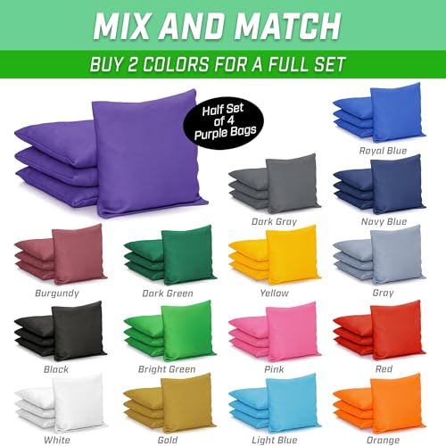 GoSports Classic Cornhole Bean Bags Set of 4-16 Colors Available - Regulation All Weather, Mix and Match - color: Purple, size: 6 X 6"
