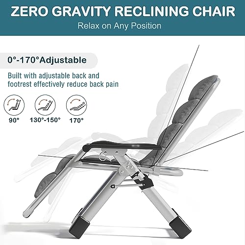 NAIZEA Padded Zero Gravity Chair, Folding Outdoor Lounge Chairs, Adjustable Reclining Camping Chairs with Cup Holder, Ergonomic Patio Lawn Chair for Balcony Beach Deck Yard - color: Dark Gray, style: Zero Gravity Chair