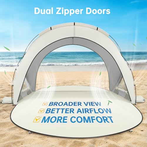 Raynesys Beach Tent Sun Shelter, Beach Shade Tent with UPF50+ UV Protection, Sun Shelter for 1-3 Person, Beaches Shade with 2 Zippered Doors, Portable Tents for Camping Fishing, Beige - color: Beige, size: For 3 Person