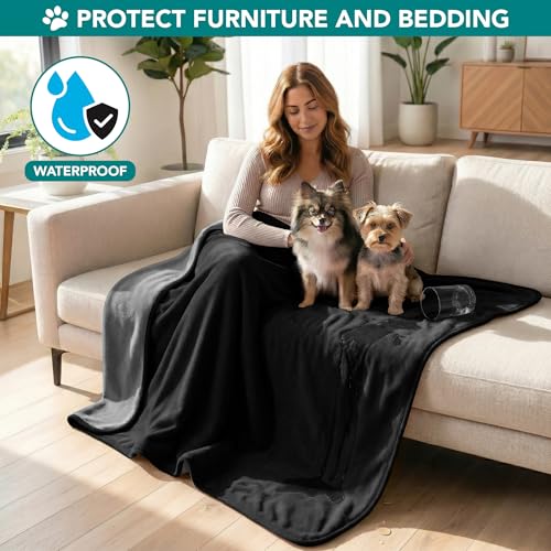 PetAmi Waterproof Pet Blanket Dog Bed Couch Cover for Furniture, Reversible Washable Soft Fleece - color: Black/Gray, size: Medium (29x40)