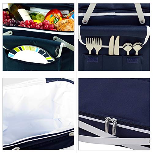 West Virgina University Licensed Mountaineers Patented Collapsible Insulated Picnic Basket Equipped with Service for 4- Designed and Assembled in USA