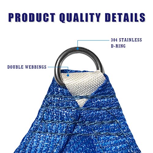 5' x 5' x 7' Blue Sun Shade Sail Triangle Canopy, 95% UV Blockage Awning Shelter Fabric Cloth Screen for Patio Outdoor Backyard - Heavy Duty Commercial Grade (Custom Size - Made in USA) - color: Blue, size: 5' x 5' x 7'