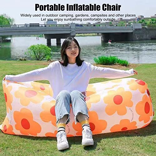 Inflatable Sofa, Tear Resistance Portable Inflatable Lounger Couch Inflatable Chair with Storage Bag, Inflatable Lounger Air Sofa Chair, Blow Up Couch for Camping Beach Travel Kids Camping(Sunflower)