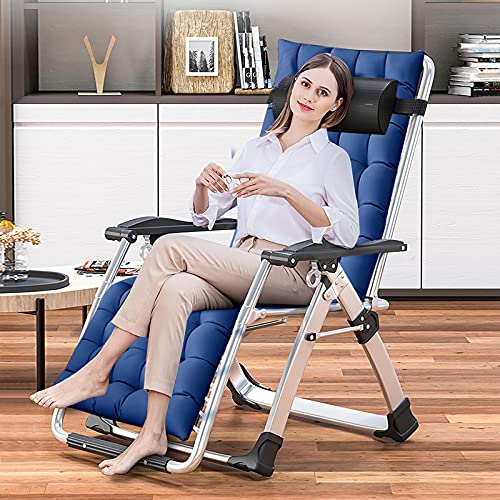 DoCred Zero Gravity Chair, Lawn Recliner, Reclining Patio Lounger Chair, Folding Portable Chaise with Detachable Soft Cushion, Cup Holder, Headrest - color: Blue, style: Zero Gravity Chair