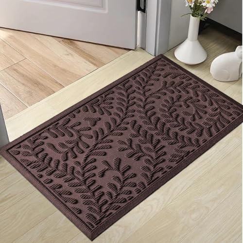 HIYARD Front Door Mat, Absorbent Dirt Trapping Welcome Door Mat Indoor Outdoor, Non Slip Entry Mat, Indoor Outdoor Door Mats, Fade Resistant, Low Profile Doormat for Entryway, 29×17, Coffee - color: Coffee, size: 1'5" x 2'5" (Rectangular)