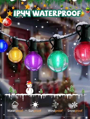 25Ft LED Christmas Outdoor String Lights, G40 Globe Lights with 27 0.6W Multicolor Bulbs, Vintage Christmas Lights for Holiday Party Backyard Wedding Garden Patio Porch Decor, Green Wire - color: Frosted Multicolor, size: 25Ft