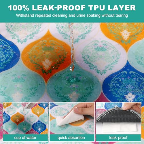 Washable Pee Pads for Dogs, Stylish Absorbent Reusable Training Dog Pads, Non-Slip and Leak-Proof Puppy Pads, Potty Pads for Crates, Whelping, Playpen, Bed and Floors, Bohemian Pattern 72" x72" - color: Colorful, size: 72" x 72" 1PACK