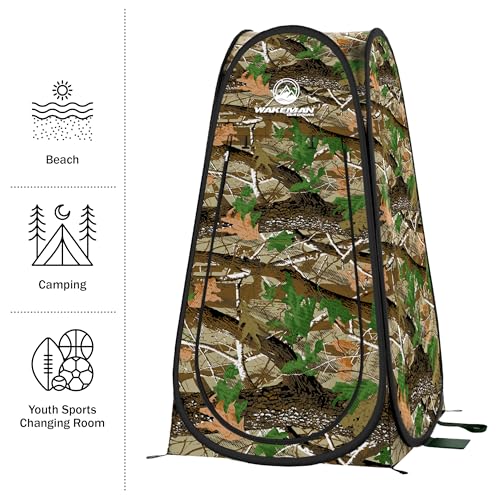 Wakeman Pop Up Changing Tent, 3.3 x 3.3 x 6.2ft, Camping Shower Tent for Portable Toilet Stall or Dressing Room with Carry Bag for Camping, Beach, or Tailgate, Polyester - color: Camo