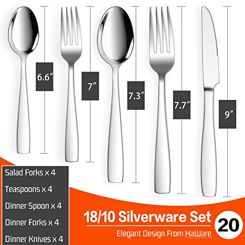 HaWare 18/10 Stainless Steel Flatware, 20-Piece Silverware Set Service for 4, Fancy Tableware Cutlery Set for Home Restaurant, Include Knife Fork Spoon, Mirror Finish Eating Utensils, Dishwasher Safe - style: Classic Handle