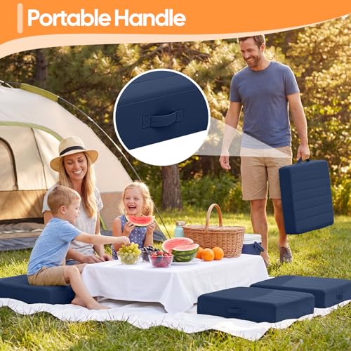 MeMoreCool Square Floor Pillow for Adults and Kids, Large Meditation Cushion with Thick Foam and Washable Tufted Cover, 24-Inch Navy Seat for Yoga and Sitting - color: Navy Blue, size: 24 Inch