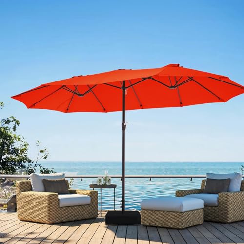 JEAREY 15ft Large Patio Umbrella with Base, Outdoor Rectangle Umbrella Double-Sided Market Umbrella with Stand for Pool, Deck, Backyard and Garden, Orange - color: Orange
