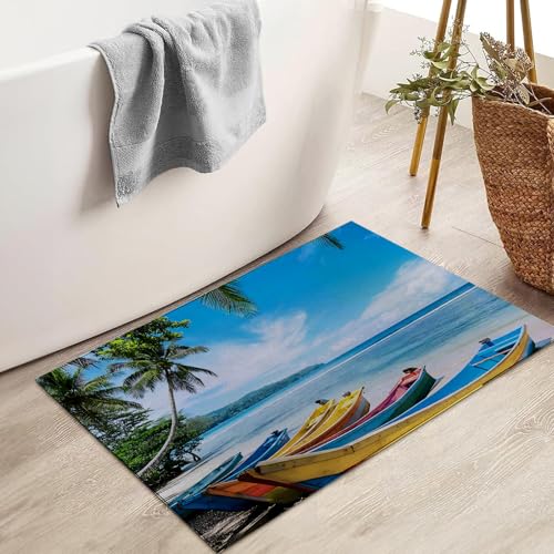 Tropical Beach Boats Indoor Door Mat for Entryway, 17x29.5 Inch, Colorful Coastal Scene Floor Doormat for Home Decor, Non-Slip Rug Mat for Living Room, Kitchen, Bedroom, Gifts for Beach Lovers - color: Color34