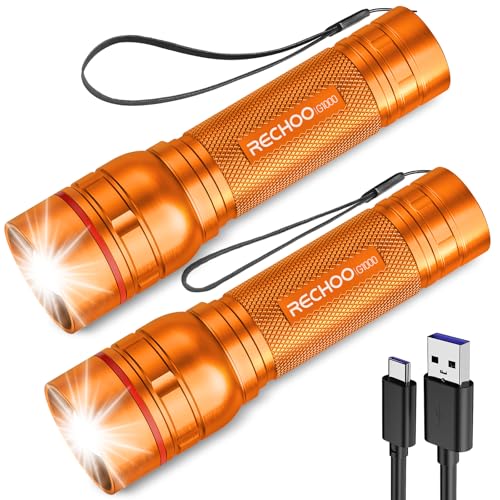 Rechargeable Flashlights High Lumens, G1000 Super Bright Flash Light 2 Pack, Small Zoomable LED Flashlight with 3 Lighting Modes, Portable Flashlight for Camping Essentials (Battery Included)-Orange - color: Orange, size: 2 Pack