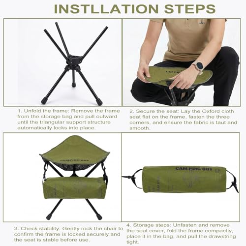 Foldable Backpack Stool,Folding Chair with Storage Pouch,Pocket Chair Can be rotated 360° ,Pocket Chairs for Adults 264 lbs,Ultralight,for Camping, Fishing, Hiking, Travel, Picnic (2026 new model)