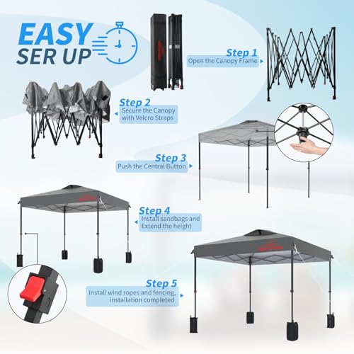 8x8 Pop Up Canopy, Easy Up Canopy Tent, Heavy Duty Tents for Parties, One Person Set Up Event Tent, Light Gray - color: Light Gray, size: 8x8