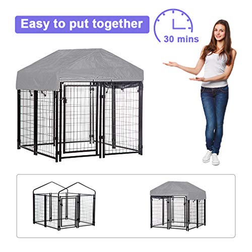 BestPet 4'x4'x4.3' ft Heavy Duty Outdoor Dog Kennel with Waterproof Roof, Galvanized Steel Large Dog Run Cage for Medium & Large Dogs, Secure Lock for Backyard