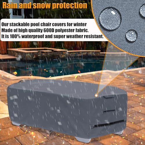 Stackable Chaise Lounge Covers for 2-3 Stackable Patio Lounge Chair, 600D Weather-Resistant Polyester Fabric, Outdoor Furniture Storage Cover for Stackable Lounge Chair - 80"L x 30"W x 20"H, Gray - color: Grey, size: Stackable - 80"L x 30"W x 20"H