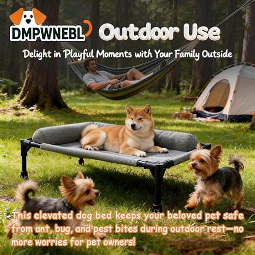 Raised Dog Bed for Small Dogs,Cooling Elevated Bolster Dog Cot,Indoor Outdoor Breathable Mesh Dog Hammock with Metal Frame,Dog Sofa Camping Dog Bed (31.5" L x 23.62" W x 6.69" H - color: Smoky Gray, size: 31.5*23.62*6.69