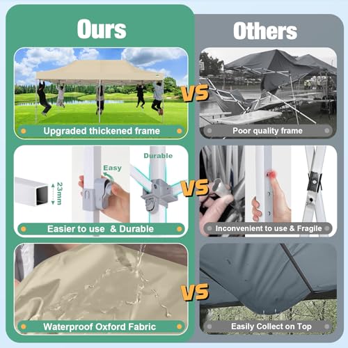 COBIZI 10x20 Canopy Tent, Heavy Duty Pop up Canopy with Sidewalls, Waterproof Easy Setup Canopy with Mosquito Netting, Outdoor Instant Screen Tents for Parties, Wedding with Roller Bag, Khaki - color: Khaki, size: 10x20FT