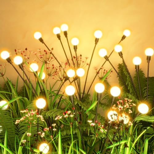 Flumy Solar Garden Lights Outdoor - 2 Pack 16 LED Firefly Lights Waterproof, Garden Decorations for Yard Patio Pathway Lawn Outside, Unique Gifts for Grandma Women, Solar Decor Warm White - size: 2 Pack