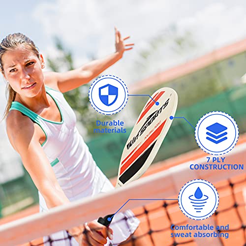 Wooden Pickleball Paddles Set 2 - Win SPORTS Beginner Racket,Pickle Ball Paddles with 2 Paddles,4 Balls and 1 Carry Bag,Durable and Classic (Choose Black and Wooden Version)