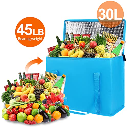 Bodaon 4-Pack Cooler Insulated Food Delivery Bag, X-Large Bags for Grocery/Catering/Shopping, Rideshare Delivery Bag, Thermal Hot Pizza, Large Cold and Frozen, XL Tote, Blue With Bottom - color: Blue with Bottom, size: X-Large