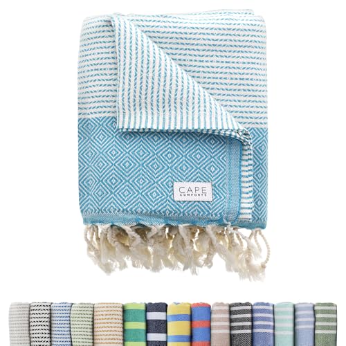 Cape Comforts Oversized Turkish Beach Towel, Diamond Dobby Aqua - 37'' x 67'' - Super Soft & Lightweight | Quick Dry Sand Free Travel Towels for Beach or Bath | Gifts - color: Diamond - Aqua