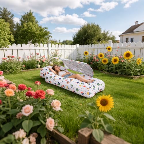 Inflatable Couch,Air Sofa with Sun-Shade Design,Built-in Storage,Ripstop Polyester&Stability Pegs,Portable Air Lounger for Beach,Camping,Easy to Carry,2 Inflation Ways(Included Pump)Pebble Gray - color: Pebble Gray