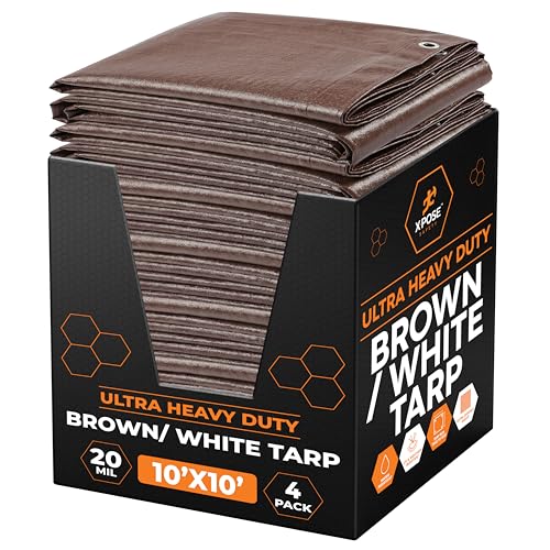 Xpose Safety 10' x 10' Ultra Heavy Duty Tarp (4-Pack) - 20 Mil Waterproof Tarps for Camping, Outdoor Adventures & Tent Cover, UV Protection, Reinforced Corners, All-Weather Durability - size: 10' X 10' (4 Pack)