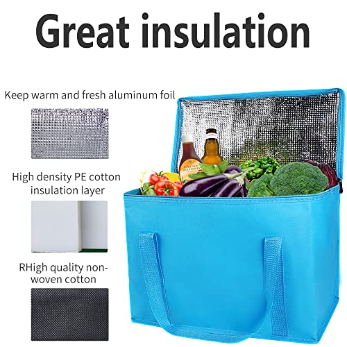 musbus 4-Pack, Large Insulated Grocery shopping bag, Blue, reusable bags,zipper,Collapsible,tote,cooler,for men women,for instacart,leakproof,soft,Recycled Materia - color: Blue, size: X-Large（16W x 12.5H x 9D）