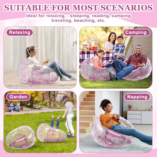 Realspring Inflatable Bean Bag Chair for Adult Bean Bag Sofa Chair Blow up Inflatable Furniture for Outdoor Living Room Bedroom Balcony Travel Party Gift Accessories(Pink Glitter,2 Pcs) - color: Pink Glitter