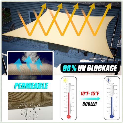 Amgo Custom Size 6' x 13' Beige Rectangle Square Sun Shade Sail UPF50+ AGTAPS16, Order to Make Canopy Awning, 95% UV Blockage, Water & Air Permeable, Commercial and Residential (We Customize) - color: Beige, size: 6' X 13' Custom Size