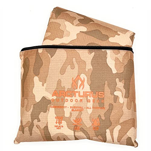 Arcturus All-Weather Outdoor Survival Blanket, Thermal Emergency Blanket, Reflective Heat Tarp with Grommets, Lightweight for Camping, Backpacking, Hiking & Emergency Car Kits, Desert Camo, 60x82in - color: Desert Camo