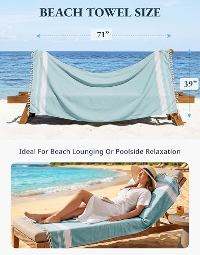LANE LINEN Beach Towel - Beach Towels Oversized, Pre-Washed Large Beach Towels, Sandless Beach Towel, Quick Dry Travel Towel, Large Pool Towels, 39"x71" - Hunter Green - color: 13: Hunter Green, size: Pack of 1