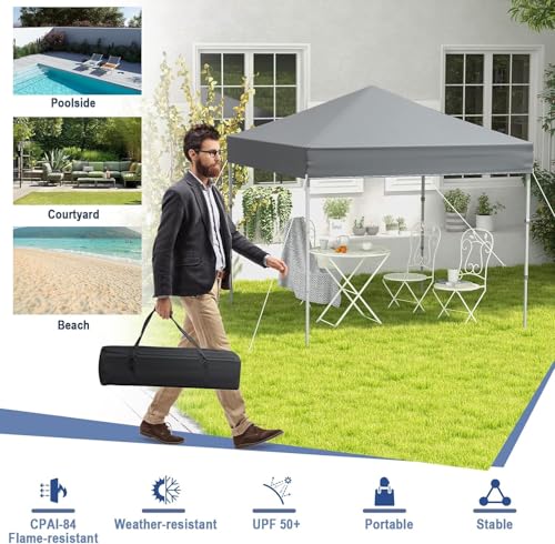 LDAILY 6.6 x 6.6 Ft Pop Up Canopy, Portable Canopy Tent Heavy Duty Instant Canopy w/Center Lock, 8 Stakes, 4 Ropes, Carry Bag, Sun Protection, Easy Up Outdoor Canopy for Party, Camping, Patio (Grey) - color: Gray