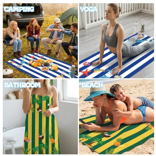Beach Towels Set 2 Pack Oversized Microfiber Sand Free Quick Dry Towel Dolphin Starfish Coconut Tree Pineapple Print Large Lightweight Travel Pool Swim Yoga Camping Bath Blanket for Adults - color: Blue White, Yellow Green