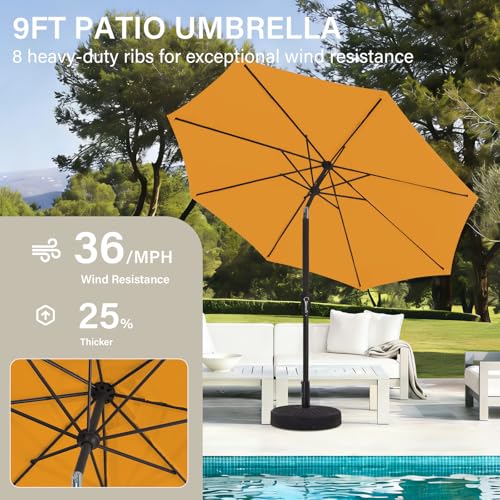 MEWAY 9ft Patio Umbrella Outdoor Table Umbrellas with Push Tilt and Crank, Market Umbrella 8 Sturdy Ribs for Deck, Garden, Pool and Backyard, Bright Orange - color: Bright Orange, size: 9ft
