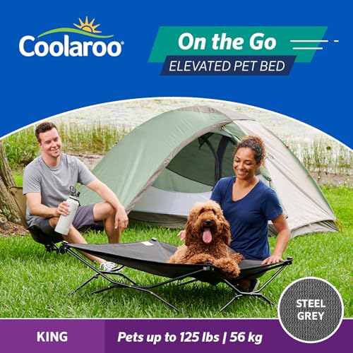 Coolaroo On-The-Go Elevated Dog Bed - Foldable Pop-Up Travel Dog Bed with Breathable, Moisture-Resistant Fabric, Carry Bag Included, Lightweight & Portable, Steel Gray, Extra Large - color: Steel Grey, style: King