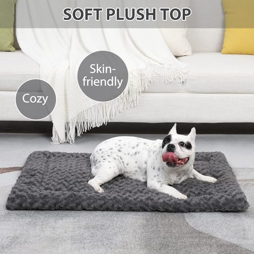 Washable Dog Bed Mat Dog Crate Pad Soft Fluffy Pet Kennel Beds Dog Sleeping Mattress for Large Jumbo Medium Small Dogs, 47 x 29 Inch, Grey - color: Grey, size: 47.00" x 29.00" x 1.50"