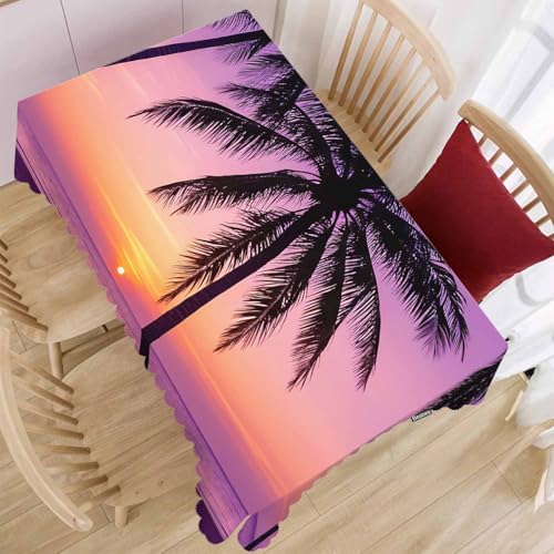 Decorative Rectangle Tablecloth 52"X70" Beach Sunset, Paradise Beach Palm Trees Sunset Wrinkle Free Table Cover Picnic Table Cloths for Parties Weddings Kitchen Tablecloth Purple - color: Beach Sunset