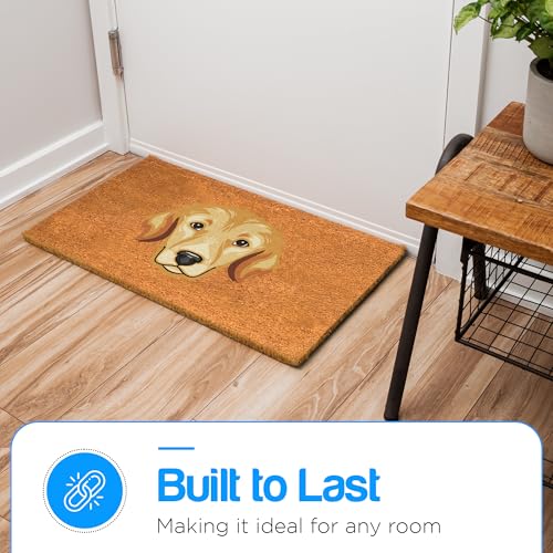 PLUS Haven Coco Coir Door Mat with Heavy Duty Backing, Natural Welcome Bull Dog Doormat, 17.5”x 30” for Entrance, Front Porch, Easy to Clean Entry Mat, Outdoor and Indoor Uses - color: Golden Retriever