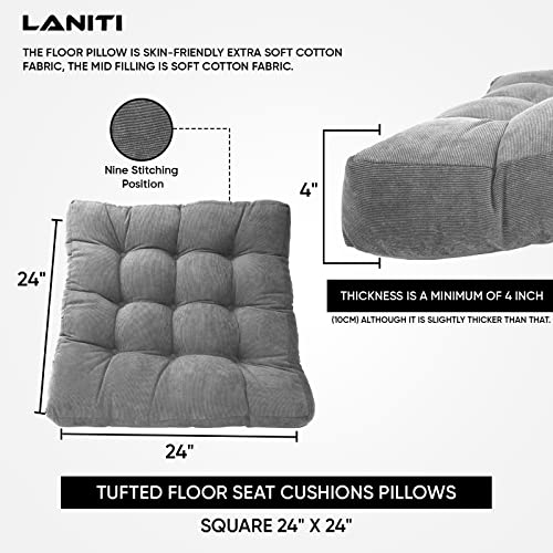 LANITI 24” Inch Extra Large Floor Cushions Tufted Floor Pillow for Adults Square Meditation Ultimate Comfort Oversized Pillows for Floor Cushion (Charcoal) - color: Charcoal