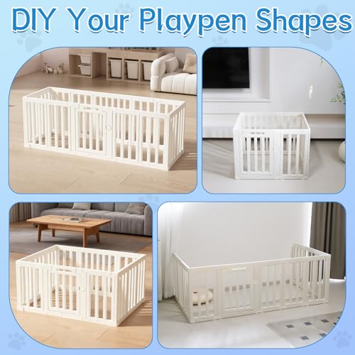 XPIY Dog Playpen – 25Inch Tall Plastic Puppy Fence Playpen with Door for Medium and Small Dogs, Safe Indoor & Outdoor XL Big Pet Puppy 12-Panel Play Pen - color: white, size: 44"*36.2"*25"