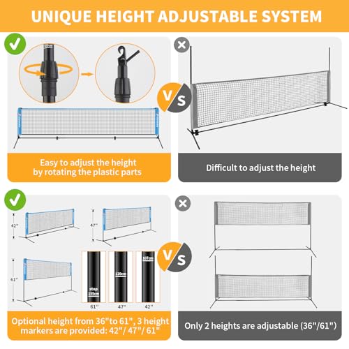 All-in-one Portable Badminton & Pickleball Net Set for Backyard Beach Driveway with Height Adjustable Poles, Durable Net, 2 Aluminum Badminton Rackets + 2 Pickleball Paddles - size: 10 ft